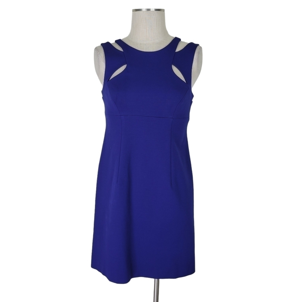 Betsey Johnson Dress Size 8 Blue Strappy Shoulders Cut Outs Lined Back Zip - Picture 2 of 11